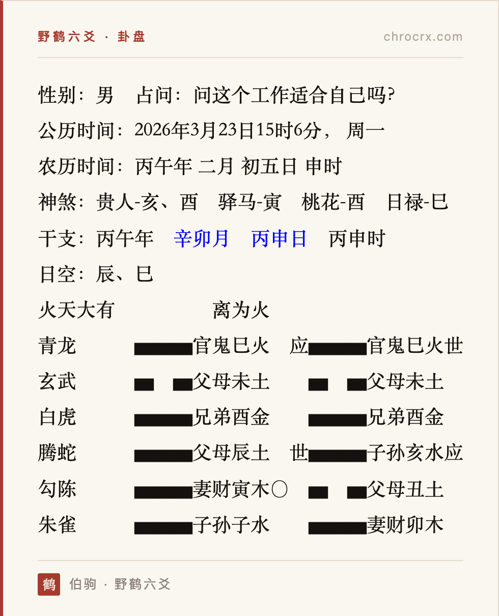 卦盘：火天大有 变 离为火