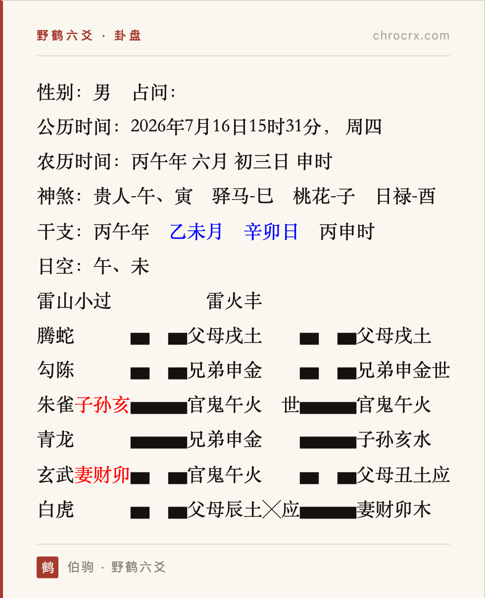 卦盘：雷山小过 变 雷火丰